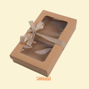 HGK49 – Hộp Kraft đựng quà có cửa sổ mica kèm nơ 500ml